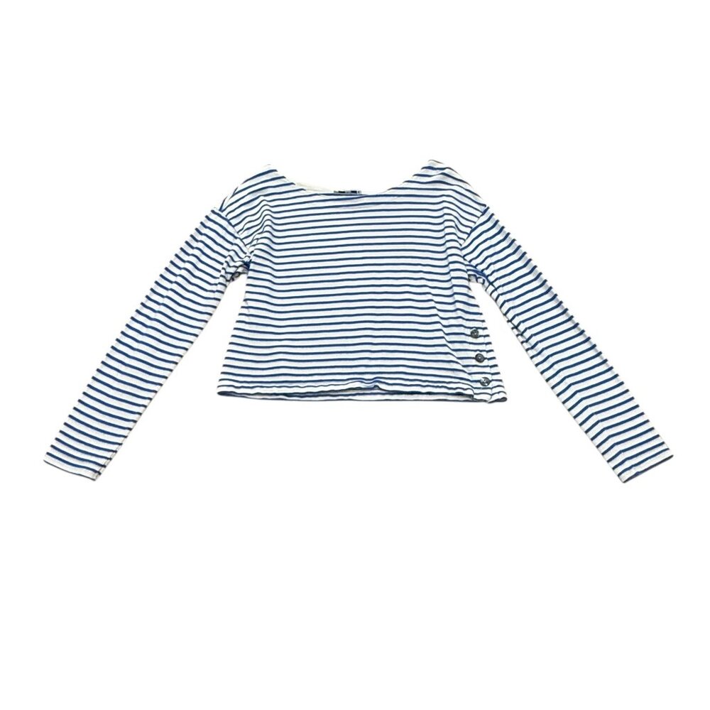Vintage Y2K Calder Blue White Striped Crop Top USA Made